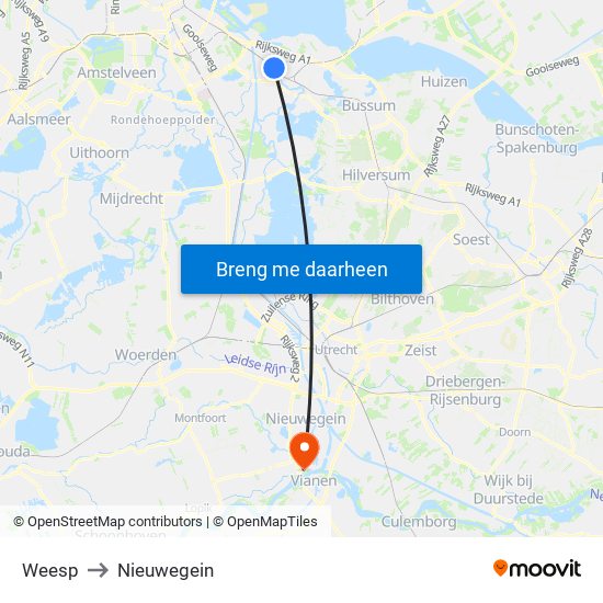 Weesp to Nieuwegein map