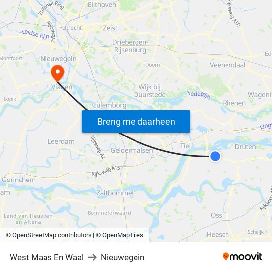 West Maas En Waal to Nieuwegein map