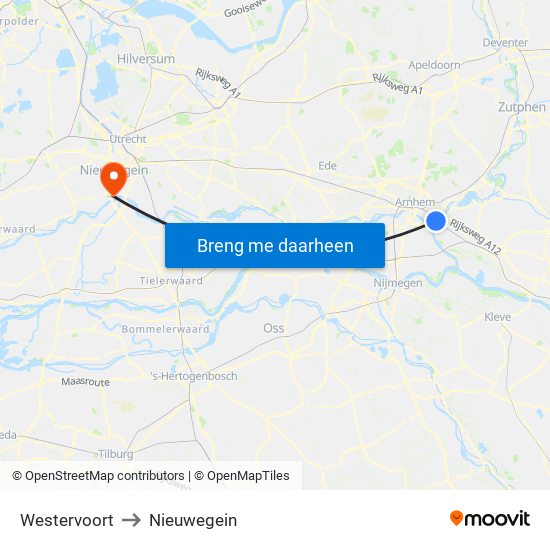 Westervoort to Nieuwegein map