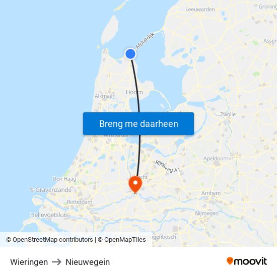 Wieringen to Nieuwegein map