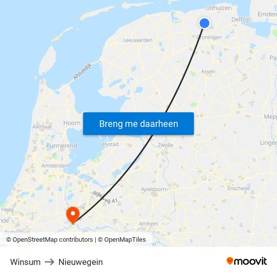 Winsum to Nieuwegein map