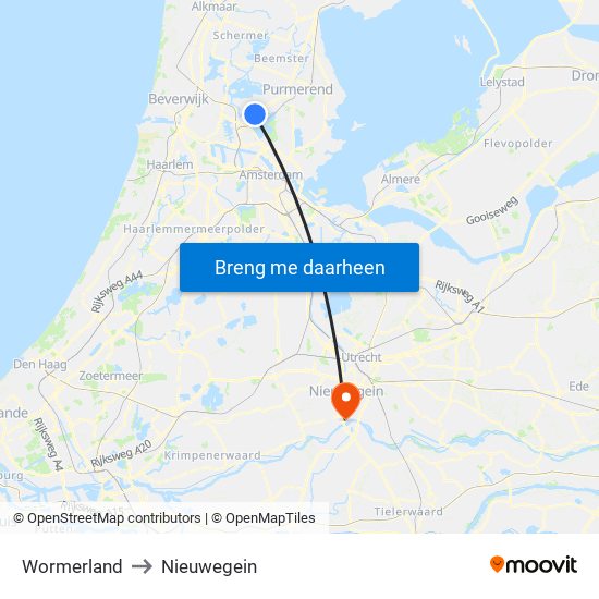 Wormerland to Nieuwegein map