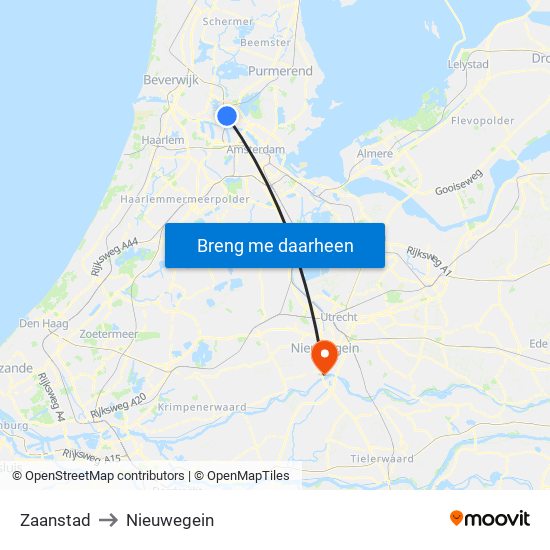 Zaanstad to Nieuwegein map