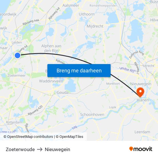 Zoeterwoude to Nieuwegein map