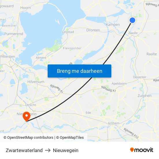 Zwartewaterland to Nieuwegein map