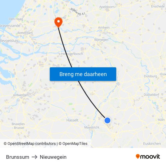 Brunssum to Nieuwegein map