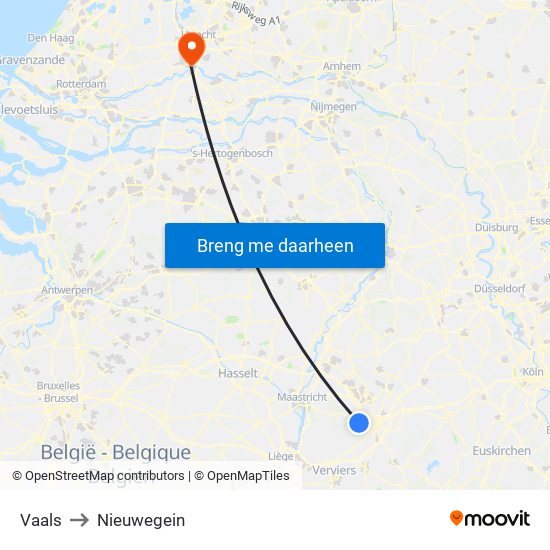 Vaals to Nieuwegein map
