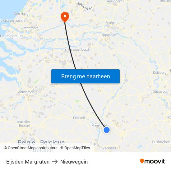 Eijsden-Margraten to Nieuwegein map