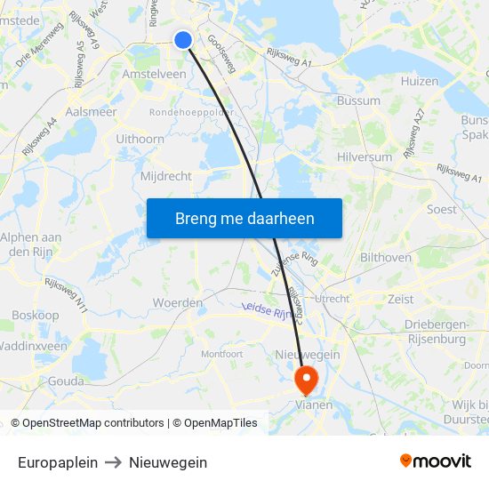 Europaplein to Nieuwegein map