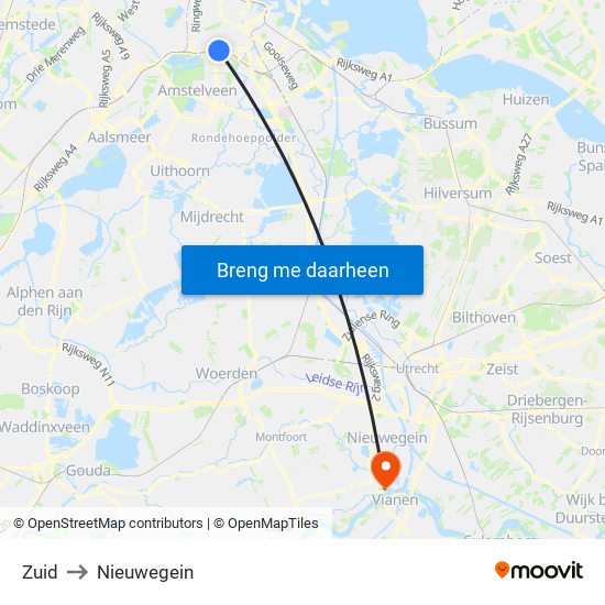 Zuid to Nieuwegein map