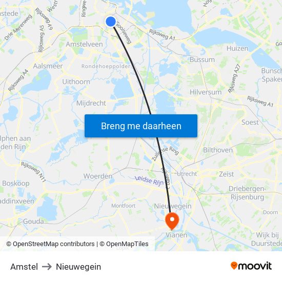 Amstel to Nieuwegein map