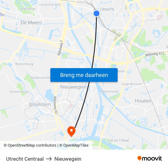 Utrecht Centraal to Nieuwegein map