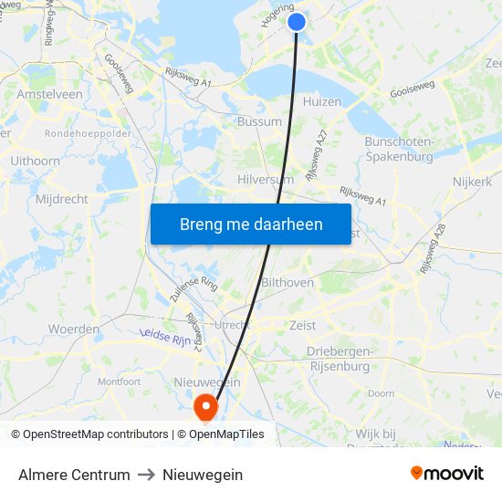 Almere Centrum to Nieuwegein map