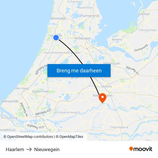 Haarlem to Nieuwegein map