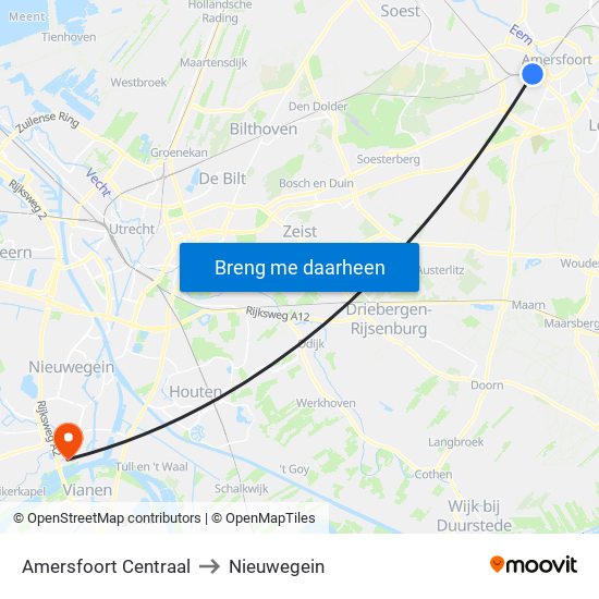 Amersfoort Centraal to Nieuwegein map