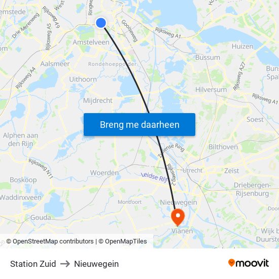 Station Zuid to Nieuwegein map