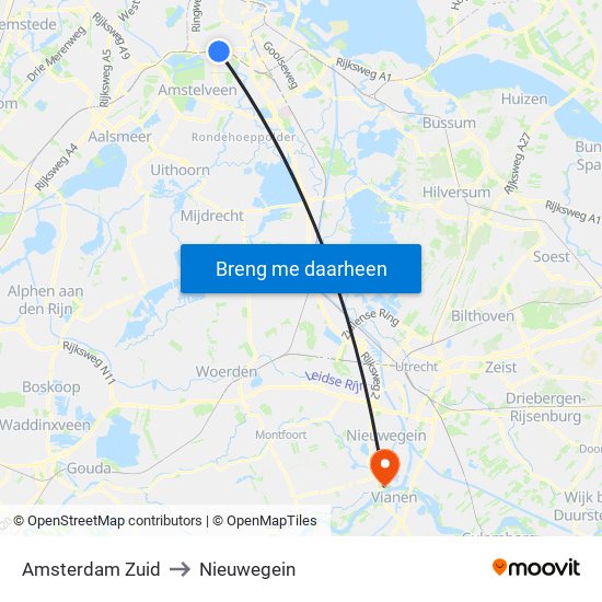 Amsterdam Zuid to Nieuwegein map