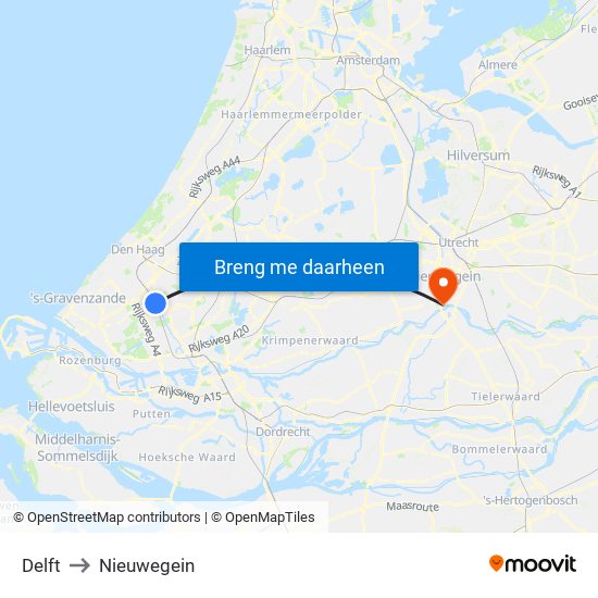 Delft to Nieuwegein map