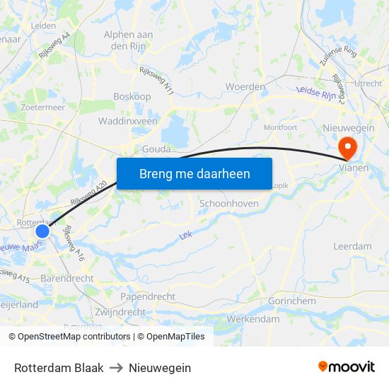 Rotterdam Blaak to Nieuwegein map