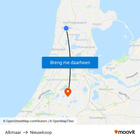 Alkmaar to Nieuwkoop map