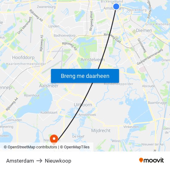 Amsterdam to Nieuwkoop map