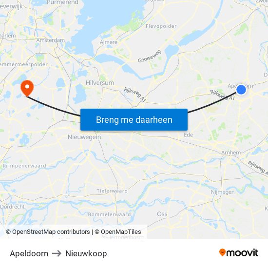 Apeldoorn to Nieuwkoop map