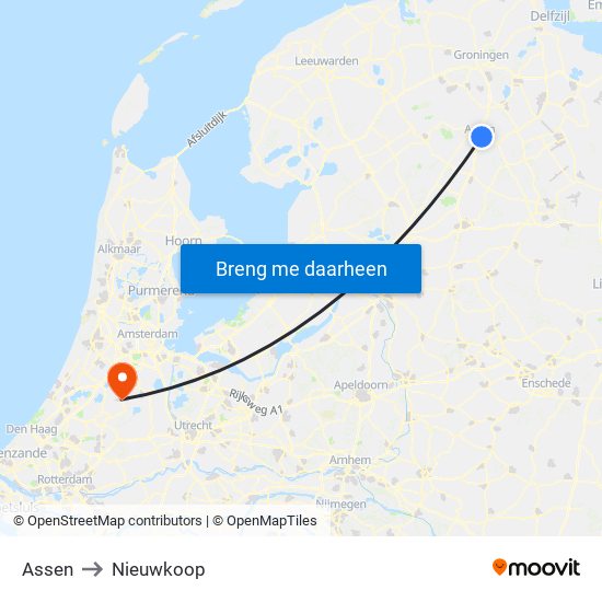 Assen to Nieuwkoop map