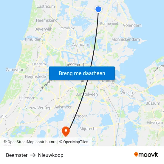 Beemster to Nieuwkoop map
