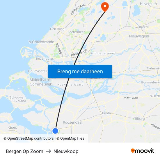 Bergen Op Zoom to Nieuwkoop map