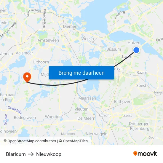 Blaricum to Nieuwkoop map