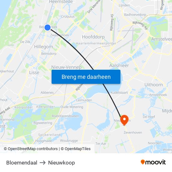 Bloemendaal to Nieuwkoop map