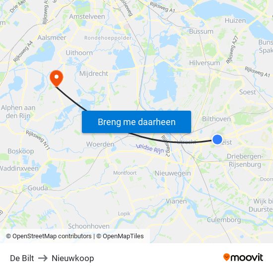 De Bilt to Nieuwkoop map