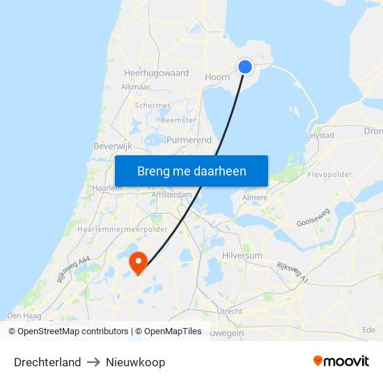 Drechterland to Nieuwkoop map