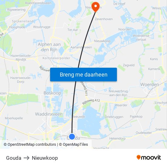 Gouda to Nieuwkoop map
