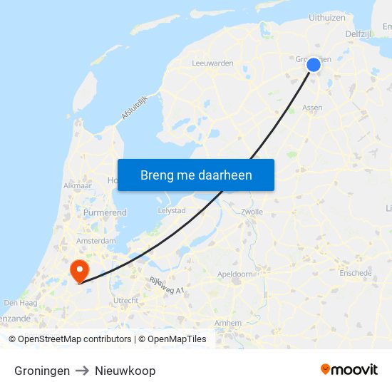 Groningen to Nieuwkoop map