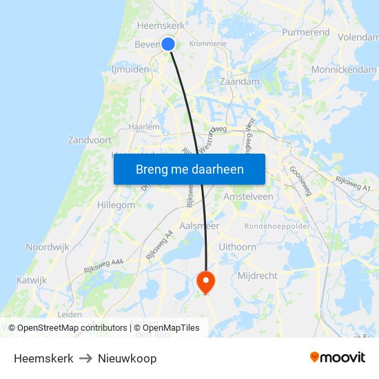 Heemskerk to Nieuwkoop map