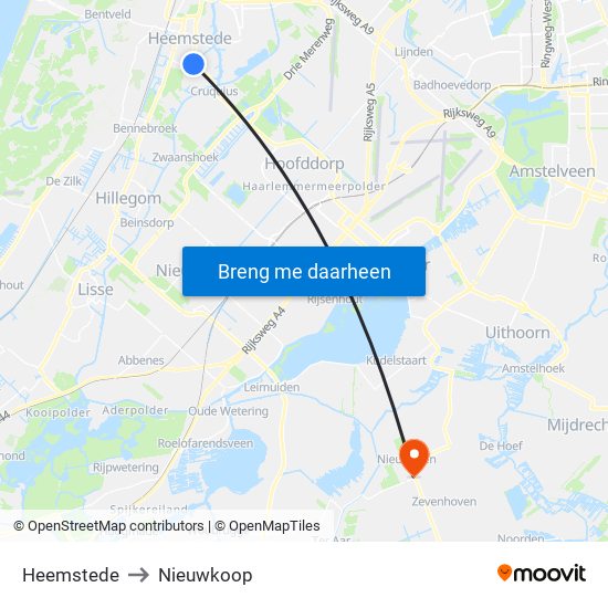 Heemstede to Nieuwkoop map