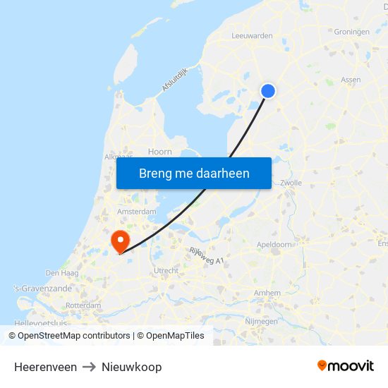 Heerenveen to Nieuwkoop map