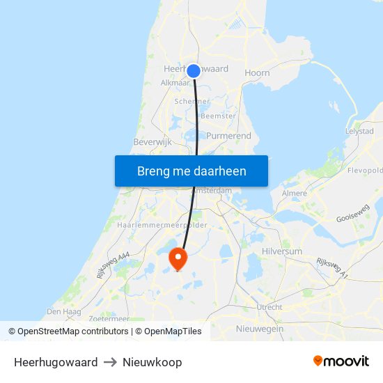 Heerhugowaard to Nieuwkoop map