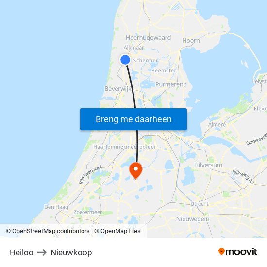 Heiloo to Nieuwkoop map