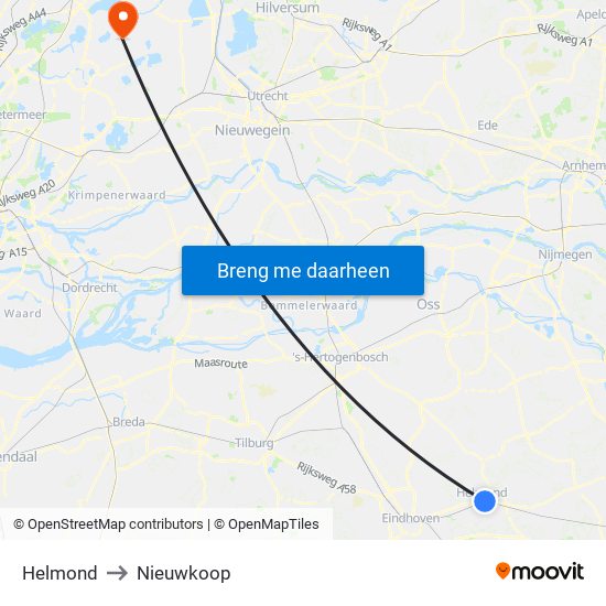 Helmond to Nieuwkoop map