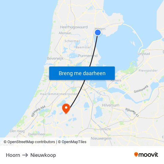 Hoorn to Nieuwkoop map