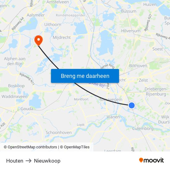 Houten to Nieuwkoop map