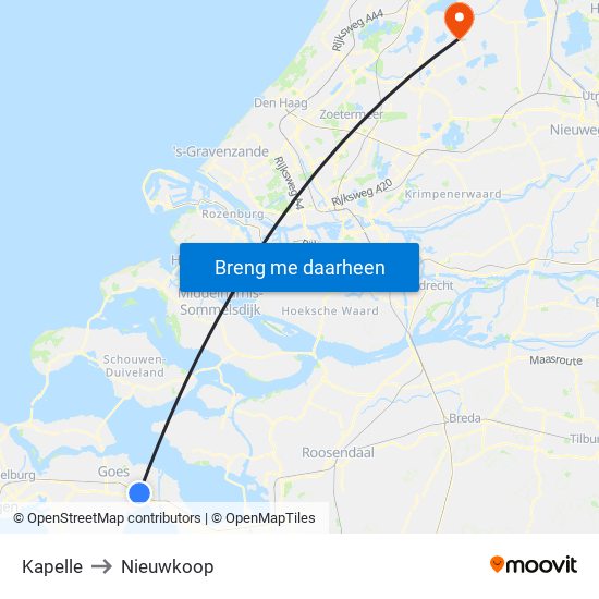 Kapelle to Nieuwkoop map