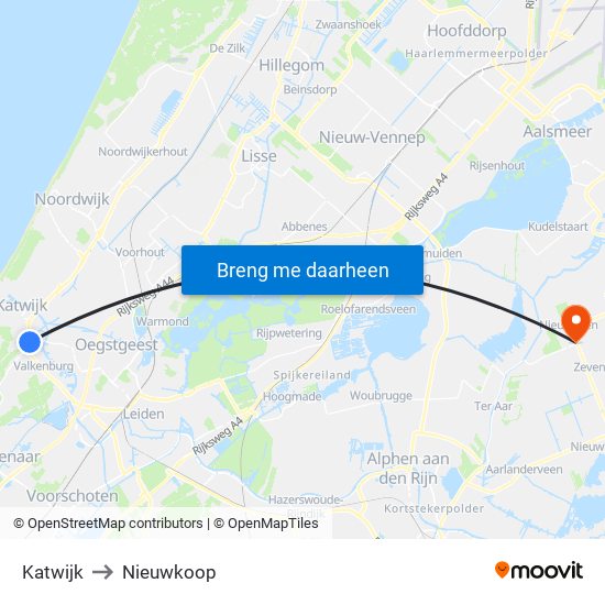Katwijk to Nieuwkoop map
