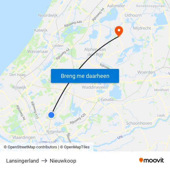 Lansingerland to Nieuwkoop map