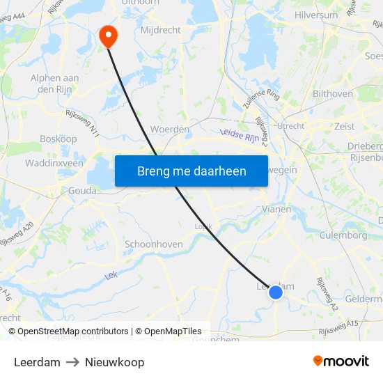 Leerdam to Nieuwkoop map