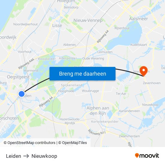 Leiden to Nieuwkoop map