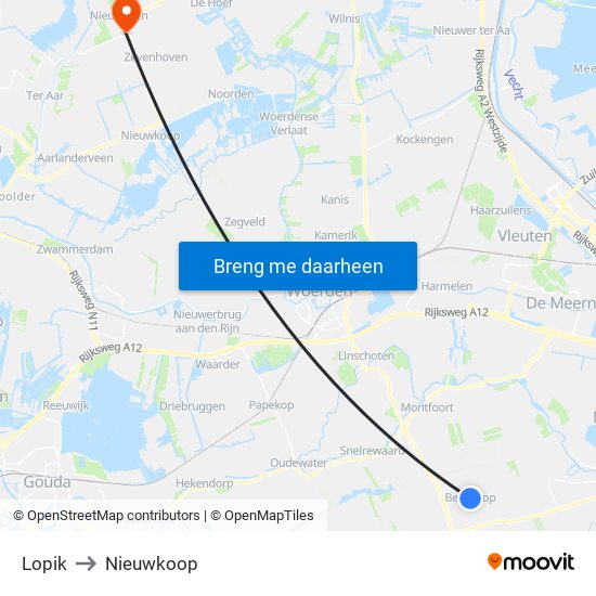 Lopik to Nieuwkoop map