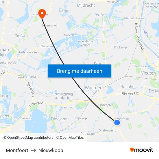 Montfoort to Nieuwkoop map